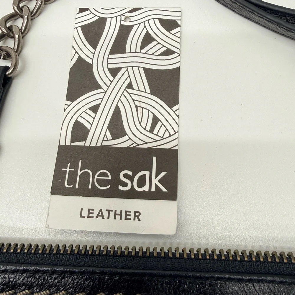 The Sak Ventura Black Leather Chain-Accent Crossbody Bag